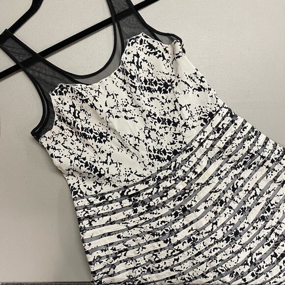 Parker Dress Black White Sleeveless Mesh Silk Fit Flare Womens Size Large - Picture 1 of 6